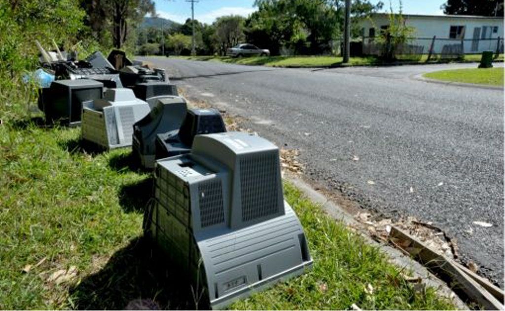 Condon St residents are fuming that around 50 broken television sets have been offloaded on a nature strip in their neighbourhood. Condon St residents are fuming that around 50 broken television sets have been offloaded on a nature strip in their neighbourhood.